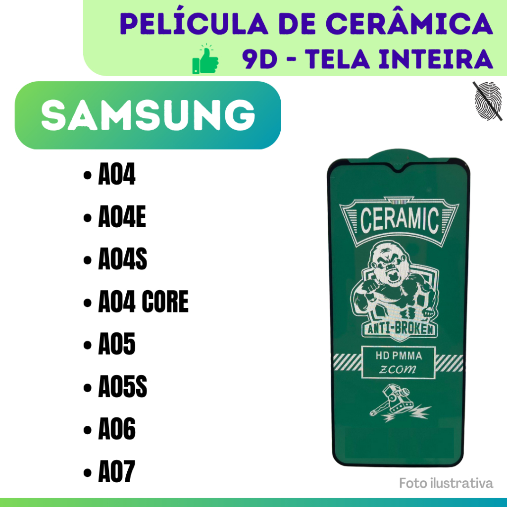 Película Cerâmica 9D Hidrogel Flexível Samsung A04/ A04E / A04S / A04 Core / A05 / A05S / A06 / A07 / Protetor de Tela.