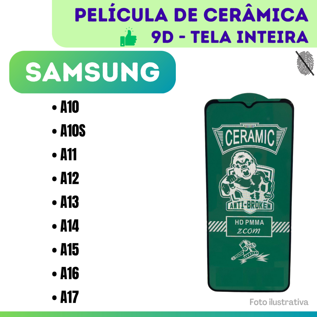 Película Cerâmica 9D Hidrogel Flexível Para Samsung A10/ A10S/ A11/ A12/ A13/ A14/ A15/ A16/ A17 / 9D.