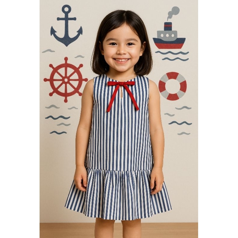 vestido infantil marinheira, detalhes em laço, tamanho 4 anos