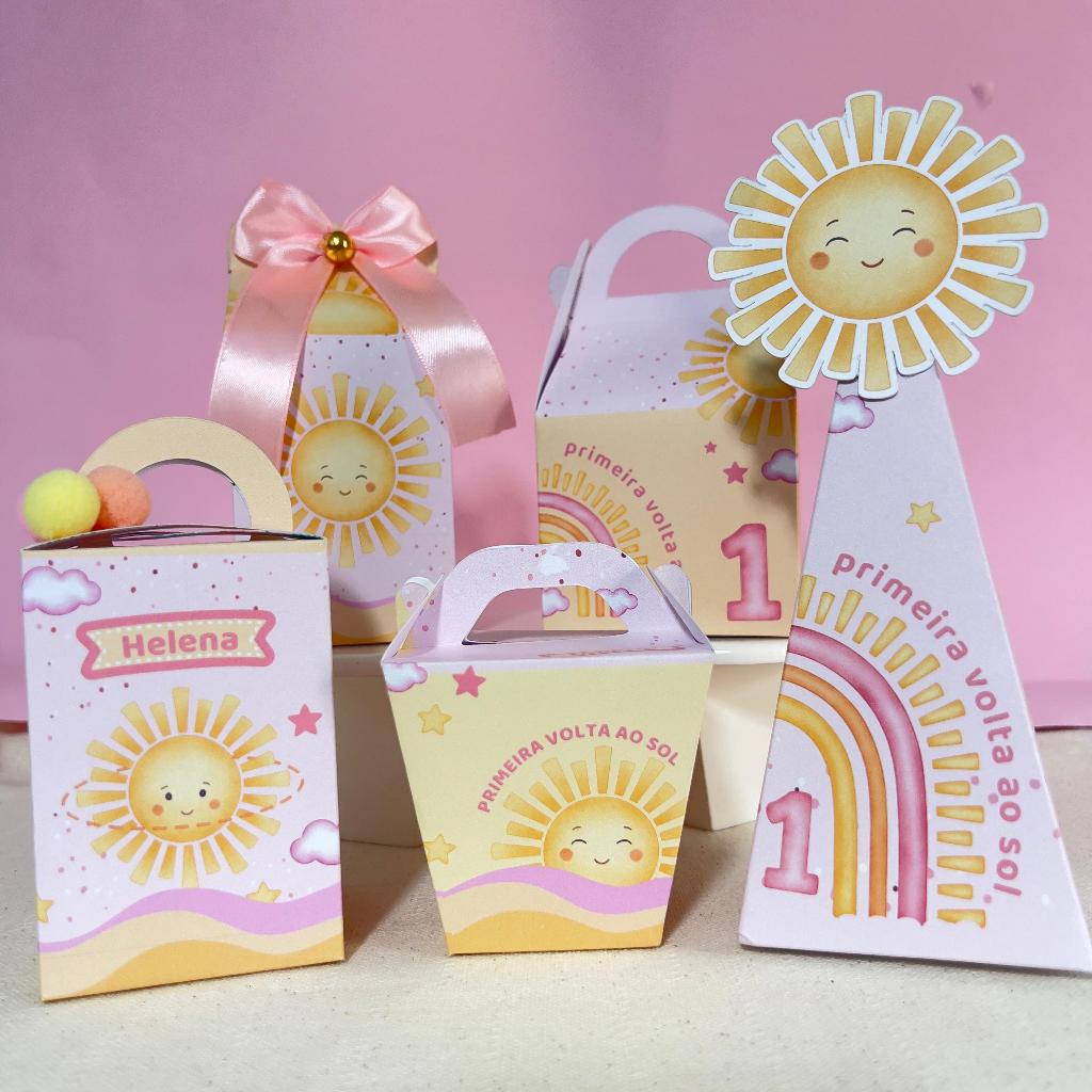 Caixinhas primeira volta ao sol personalizadas aniversário festa infantil lembrancinha caixinha milk cone pegue e monte em Oferta na Shopee