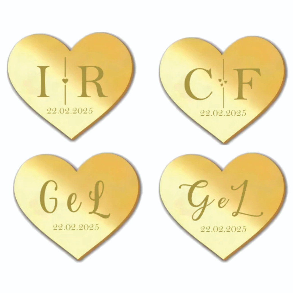 Kit tag aplique coração PERSONALIZADO acrilico dourado p/ casamento lembrancinha em Oferta na Shopee