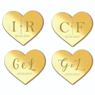 Kit tag aplique coração PERSONALIZADO acrilico dourado p/ casamento lembrancinha em Oferta na Shopee