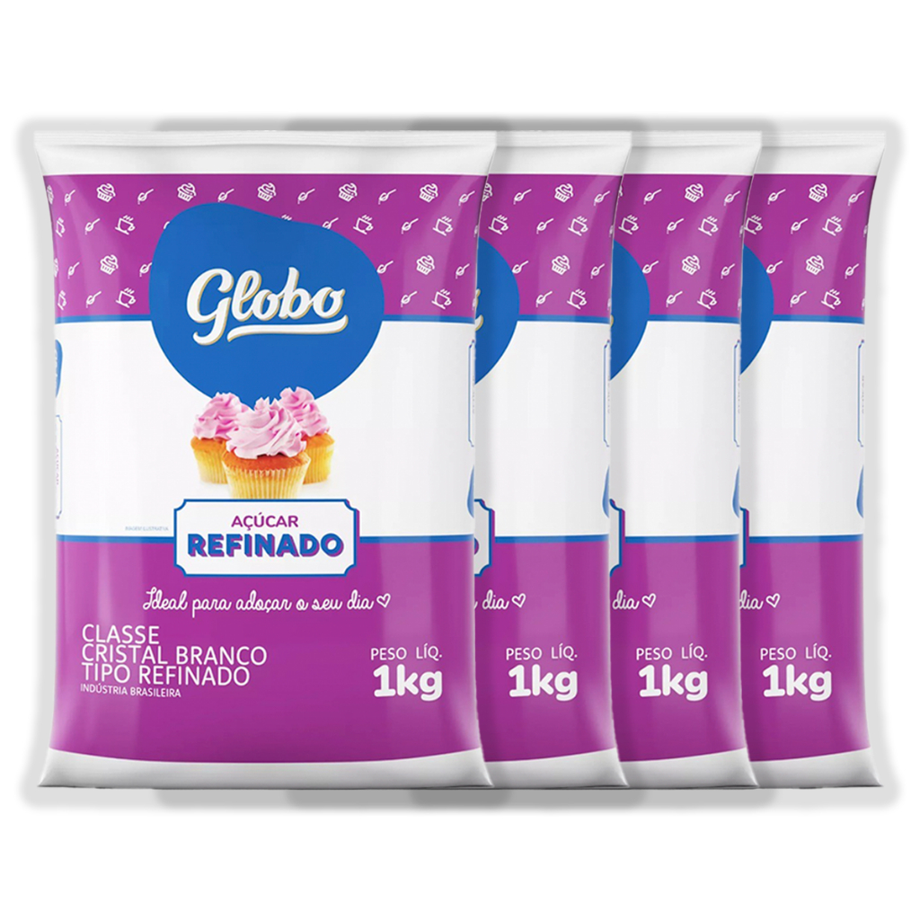 Açucar Refinado Globo 1Kg Kit 04Un