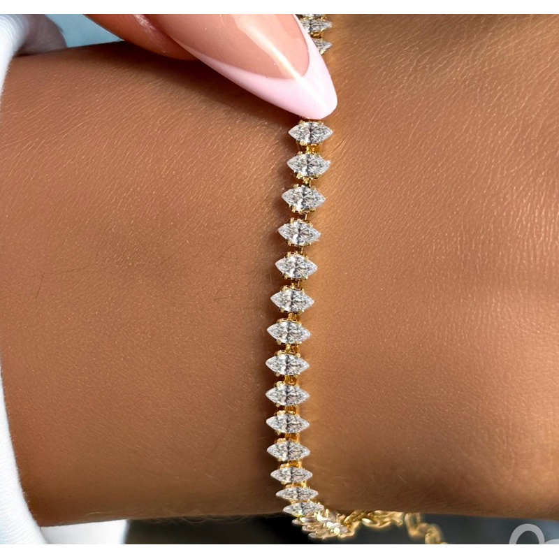 Pulseira Riviera Zirconias antialérgica Minimalista Delicada Dourado Prata Semijoia Elegante Zirconia Strass SHP5q em Oferta na Shopee