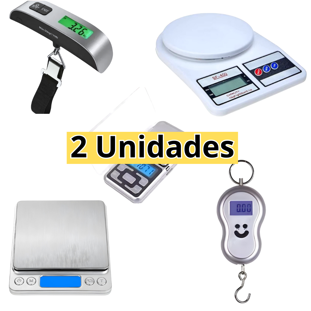 Kit 2 Modelos Balanças Digital Precisa Diversos Modelos Bancada / Cozinha / Mao / Gancho / Sacola