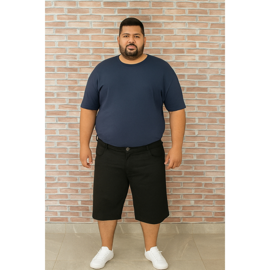 Bermuda Jeans Masculina Plus Size Com Elastano Tradicional Estilosa