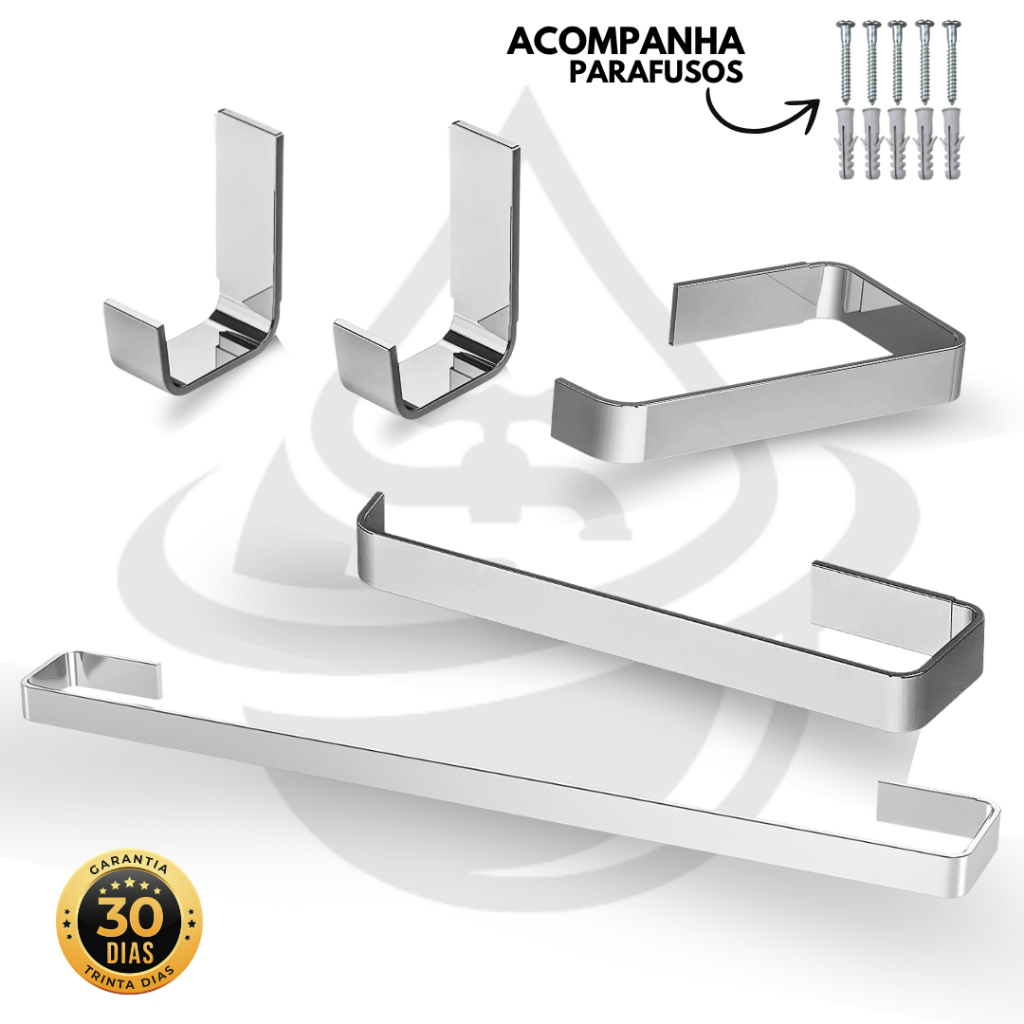 Kit Acessórios Para Banheiro 5 Peças Inox Conjunto de Banheiro Completo Quadrado Premium em Oferta na Shopee