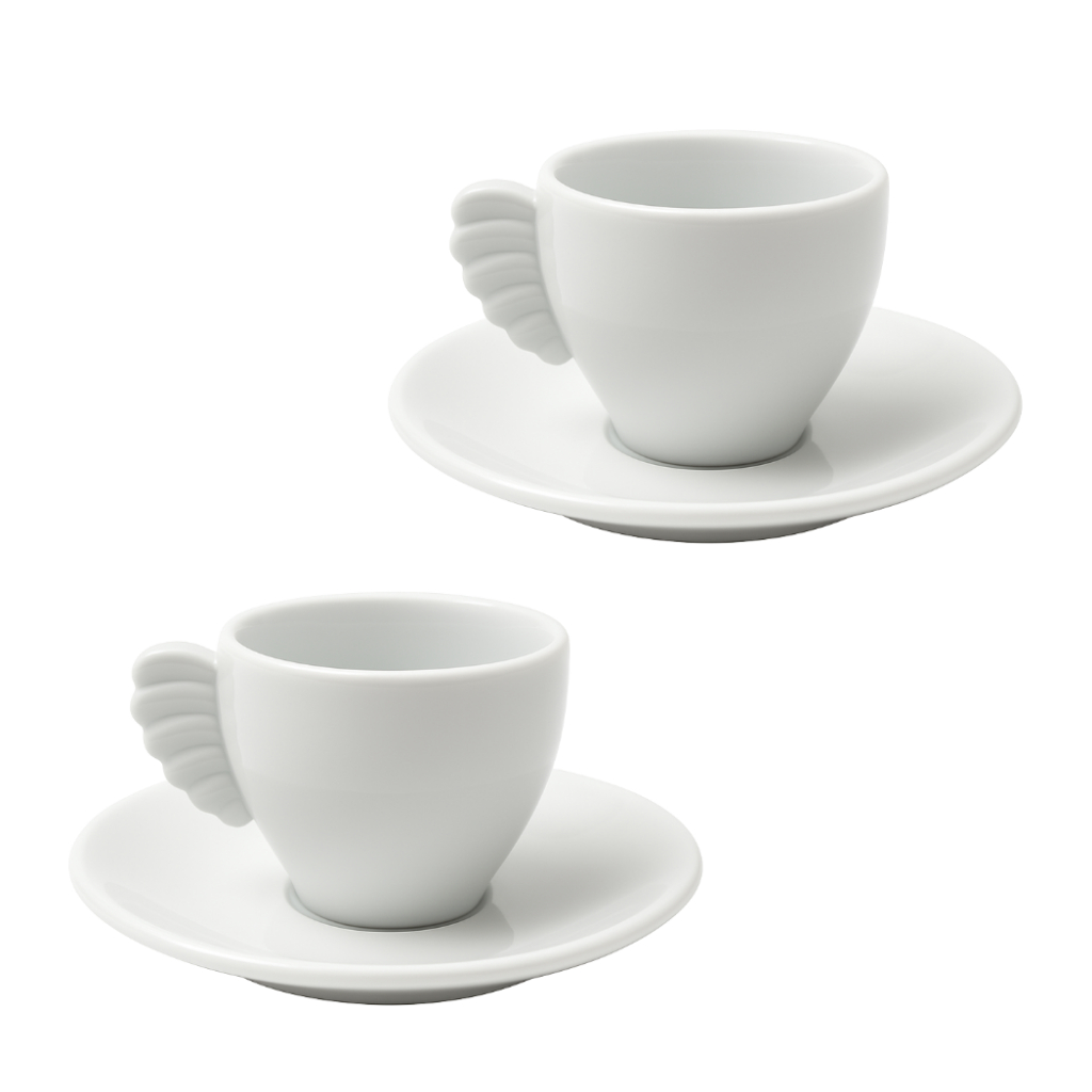 Conjunto 2 Xícaras + Pires Porcelana Branca 80ml Design Elegante com Alça Asa Promoção em Oferta na Shopee