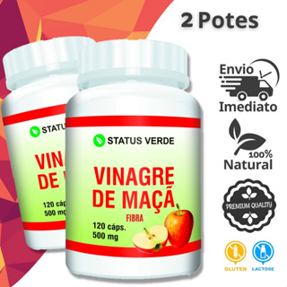 2 Potes Vinagre De Maçã Organico em Cápsulas - Kit 240 Cáps de 500mg em Oferta na Shopee