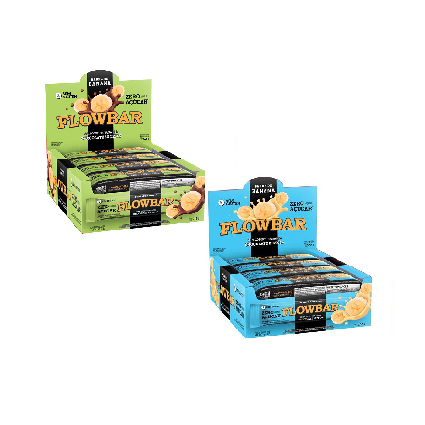 BARRINHA DE BANANA COM CHOCOLATE ZERO FLOWBAR 24G - CX 24 UN