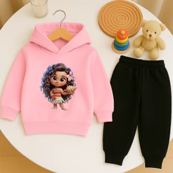 Moletom Infantil Menina Conjunto Moana Com Capuz Calça Bolso Premium Promoção