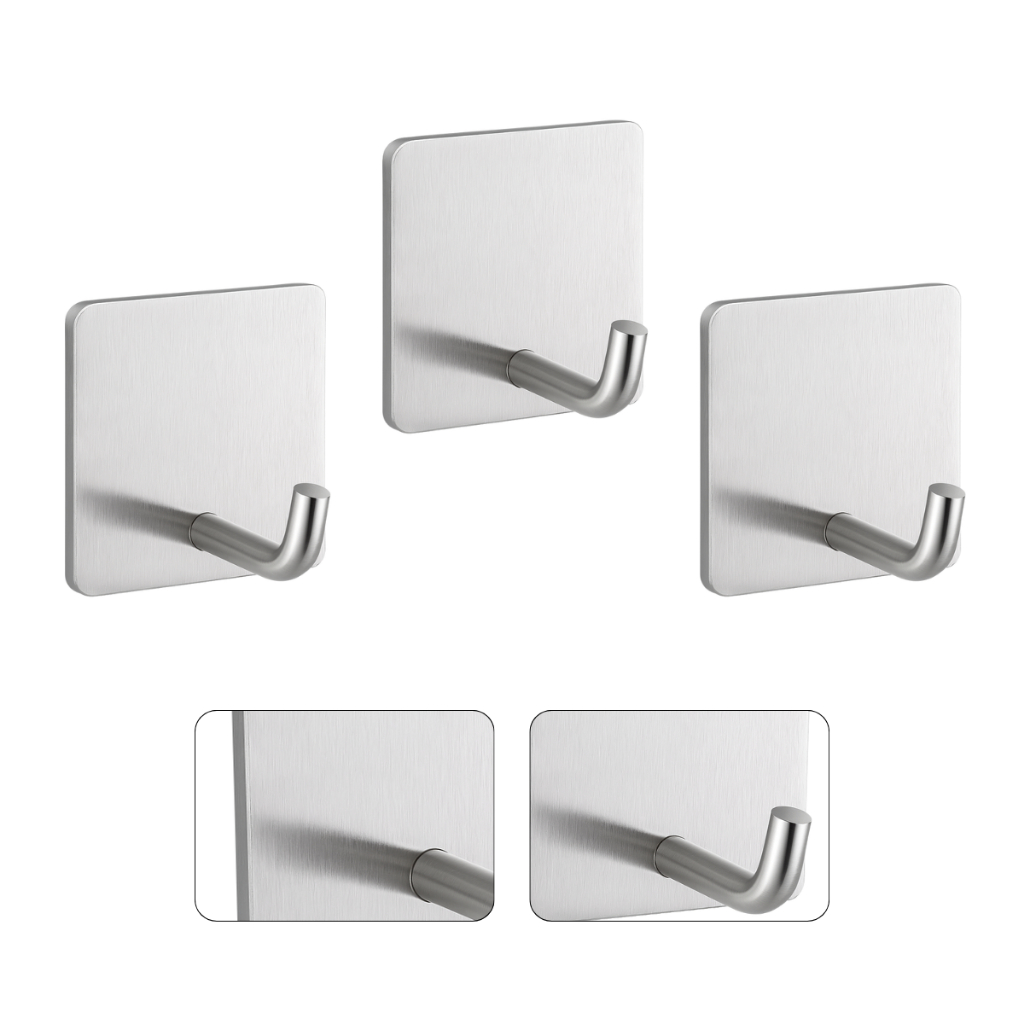 3 Gancho Cabide De Parede Autocolante Aço Inox Escovado Adesivo Organizador Cozi