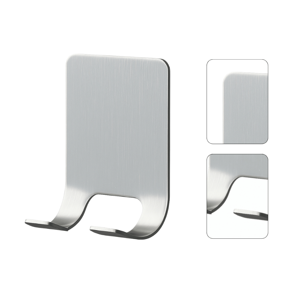 Porta Gillete Cromado Autocolante Gancho Duplo Suporte Parede Organizador Chaves Cabide Adesivo Inox