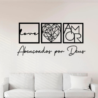Kit Com 3 Quadros Decorativos + Frase Abençoados Por Deus - Decoração Para Sala E Quarto Em Mdf em Oferta na Shopee