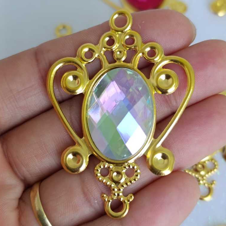 Kit 10 Tag de Metal Dourada Formato Espelho Realeza + 10 Chaton Oval 18x25mm - AS PEÇAS NÃO VÃO COLADAS