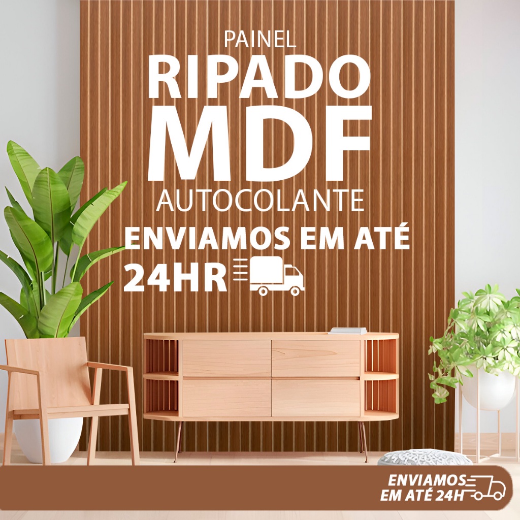 Kit ATÉ 50 Placas Painel Revestimento Ripado em MDF Auto Colante - 45x11cm
