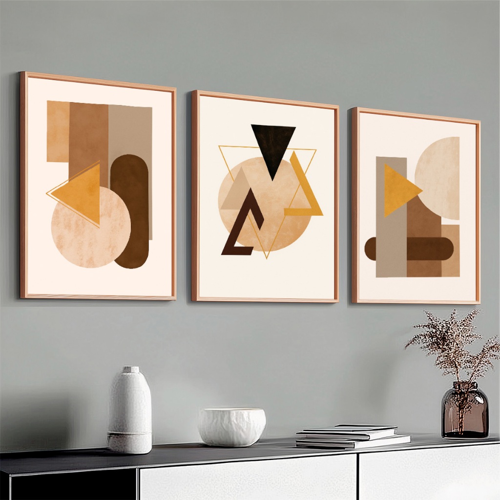 Trio Quadros Decorativos 40x60 cm Com Moldura Para Sala Quarto Escritório Hall Nórdica Abstrata