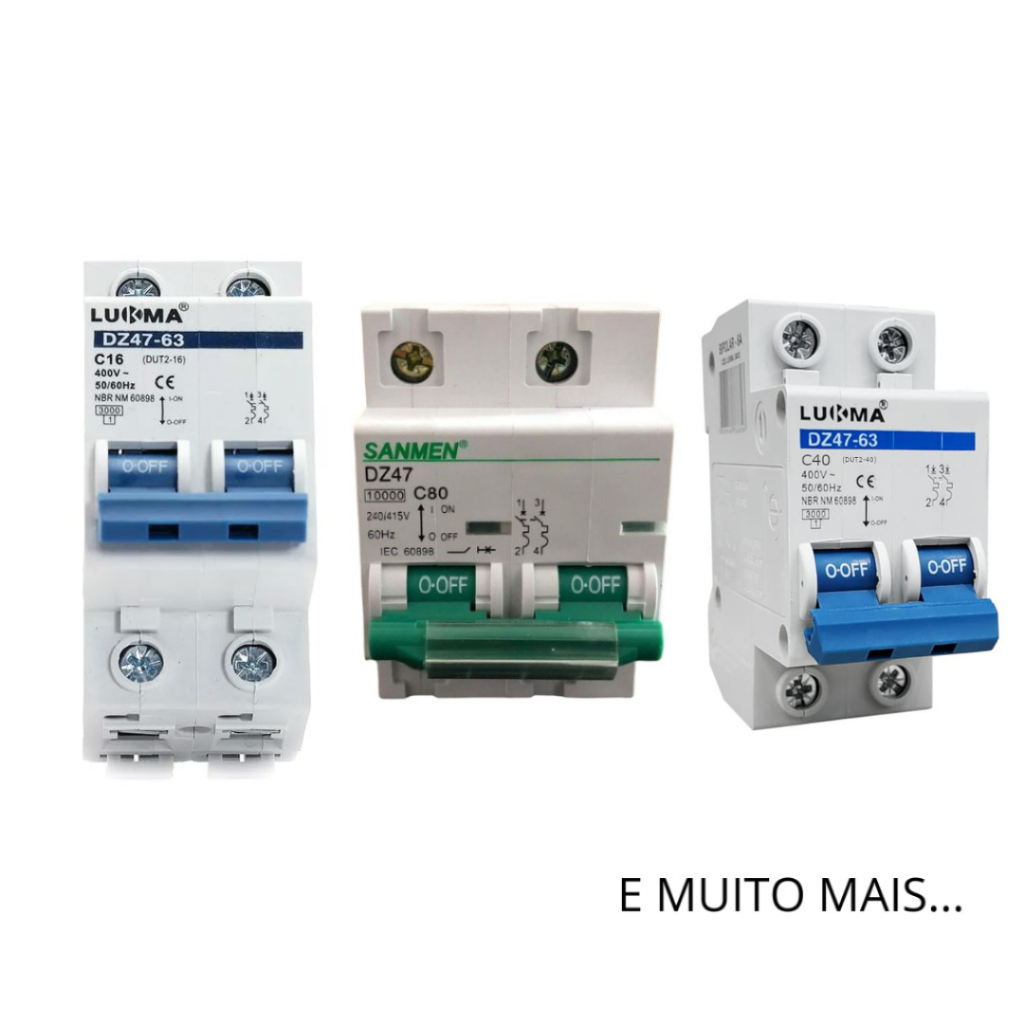Disjuntor Bipolar 10A/ 16A/ 20A/ 25A/ 32A/ 40A/ 50A/ 63A/ 70A/ 80A/ 100A Sanmen e Sibratec Casa Elétrica Circuito