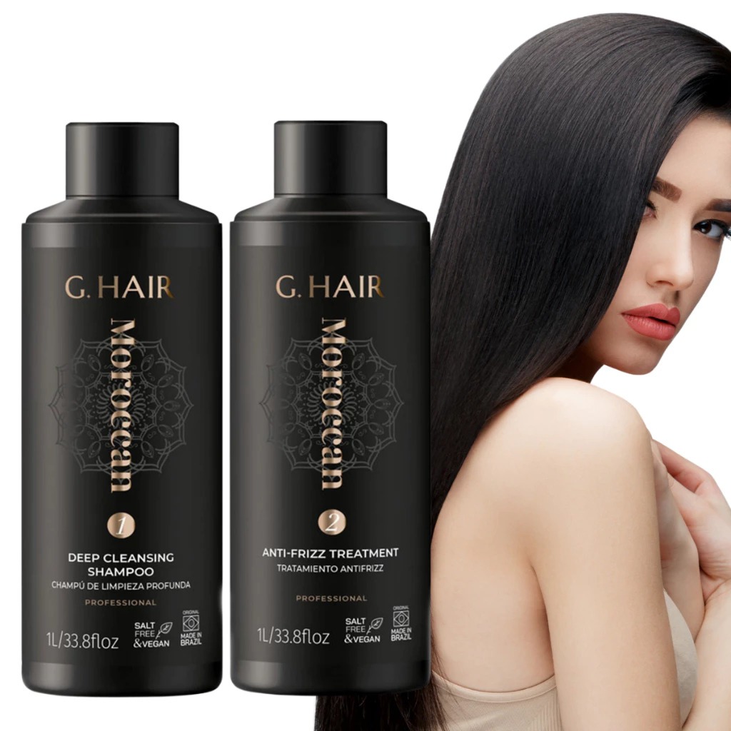 Kit Escova Progressiva Marroquina GHair 2 Passos 1 Litro Poderoso Alisamento Liso e Brilho Extremo