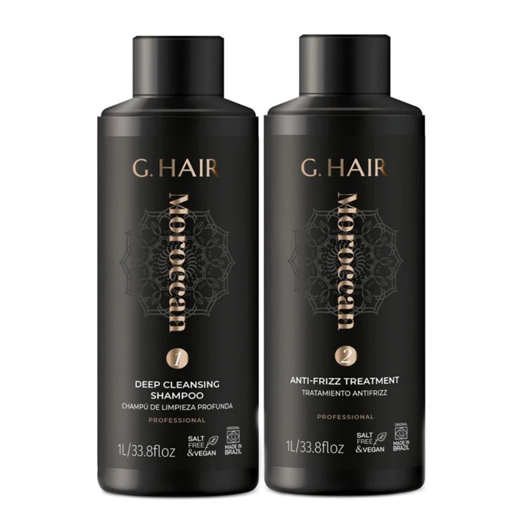 Kit Escova Progressiva G.Hair Marroquino Shampoo + Tratamento 1L Alinhamento dos Fios