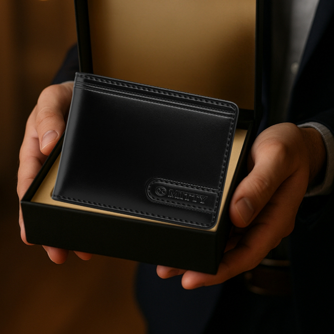 Carteira Masculina Mitty Original de Couro Legítimo – Preta, Embalagem de Presente Luxo M1M Preto Dia dos Pais Natal