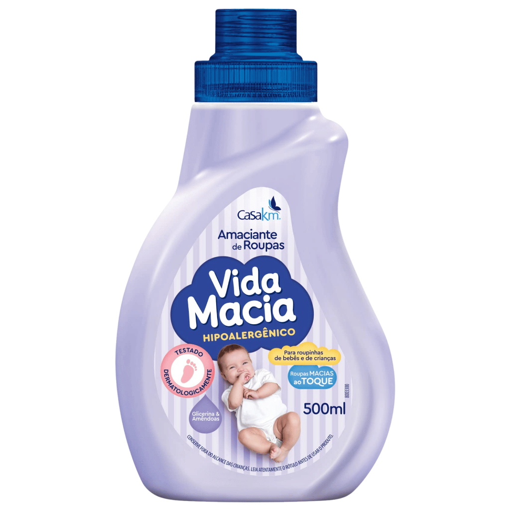 Amaciante Vida Macia Hipoalergênico Glicerina & Amêndoas 500ML Roupinha Bebê Criancas Roupas Suave