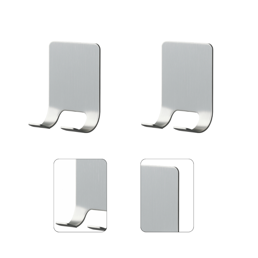 2 Porta Gillete Cromado Autocolante Gancho Duplo Suporte Organizador Chaves Cabide Adesivo Inox