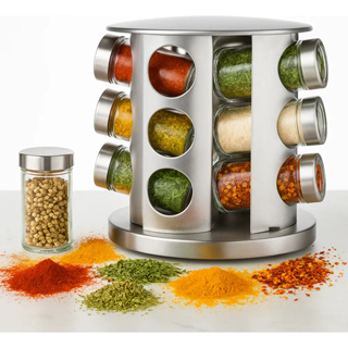 Porta Tempero Inox Giratório Vidro 12 Potes 360 em Oferta na Shopee