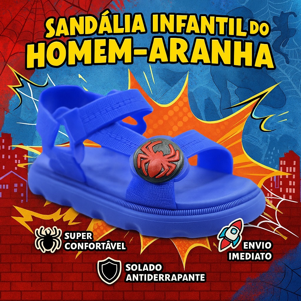Sandália Spider Man Aranha Infantil Menino Leve Confortável