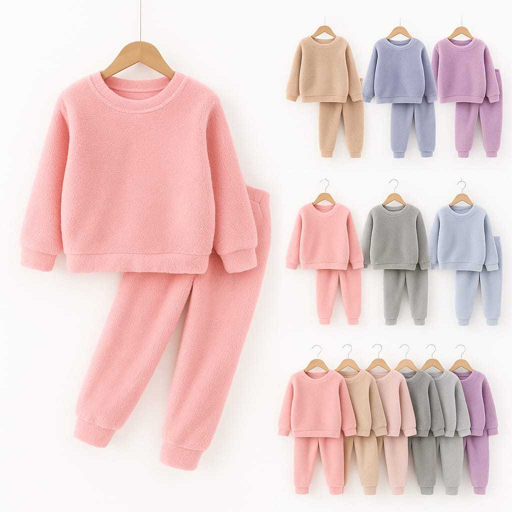 Kit com 4 Peças - Conjunto Fleece Inverno Infantil Estampado para Menina de 1 a 14 anos
