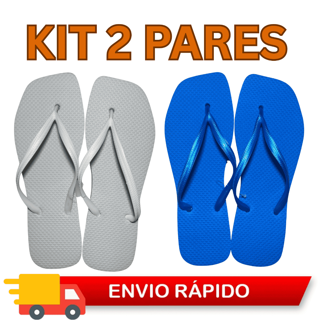 Kit 2 Pares de Chinelo Feminino em Borracha | Leve, Confortável e Antiderrapante | Cores Sortidas