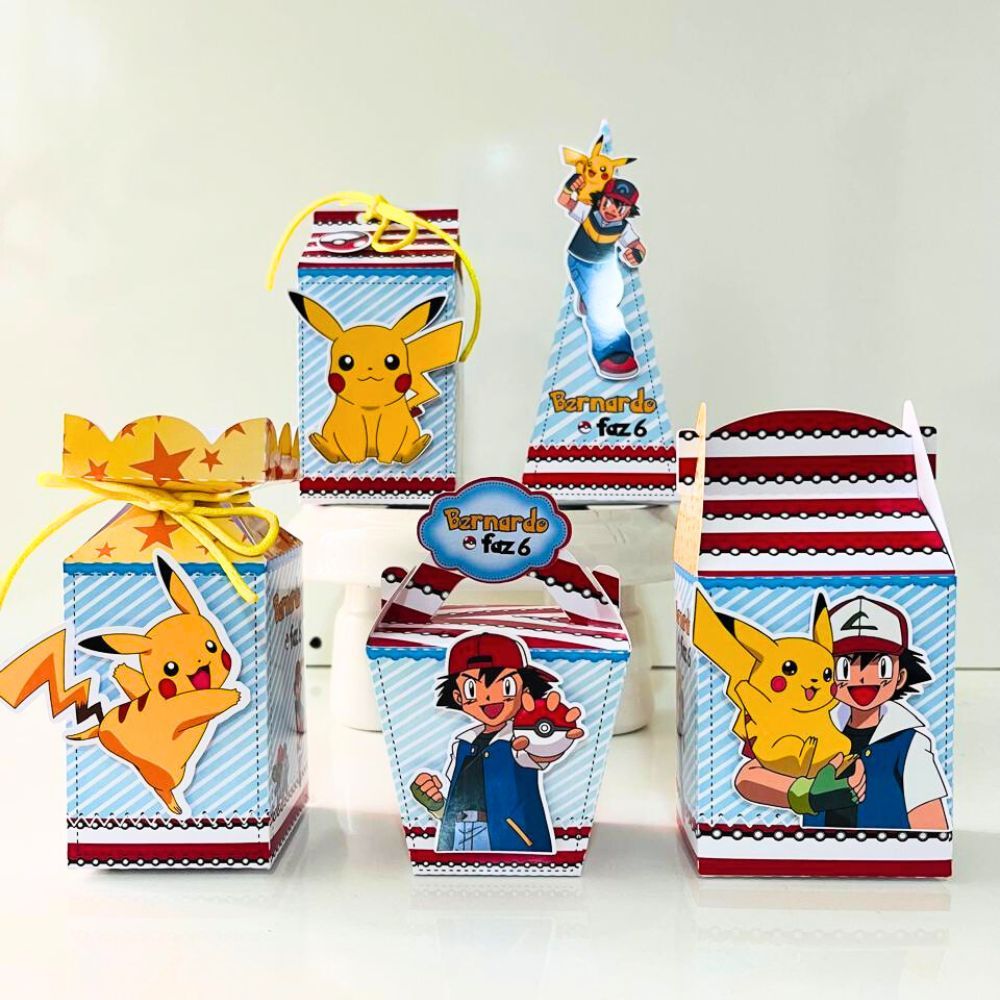 Kit Caixa  Pokémon / Personalizados Pokémon / Lembrancinhas de Festa / Aniversário / Pegue e Monte.