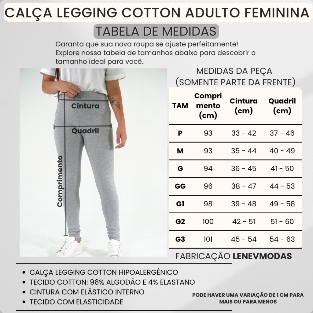legging  Cotton adulto com 92%algodao8% elastano boa para inverno