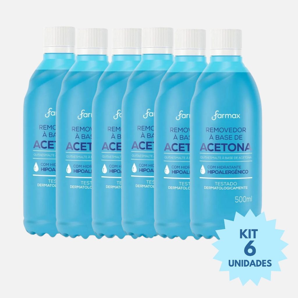 Kit 6 Removedor Esmalte a Base de Acetona 500 ml Farmax Envio Imediato Hidrata Limpa Unhas Cutícula