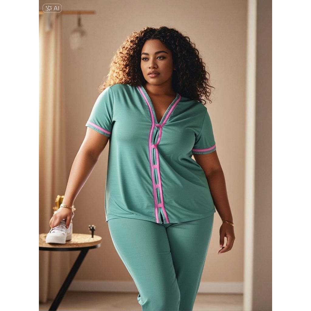 Pijama Plus Size Amamentação Americano Pós Parto Confortável com botões em malha