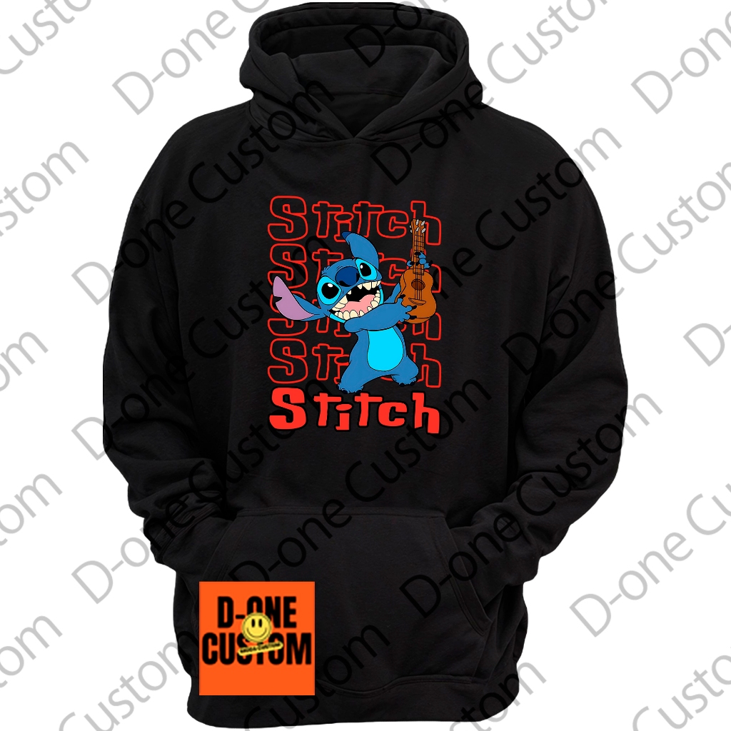 Moletom Blusa de Frio Stitch Lilo Ukulele Logo Vermelho Estampado Desenho Fofo Ohana Animação