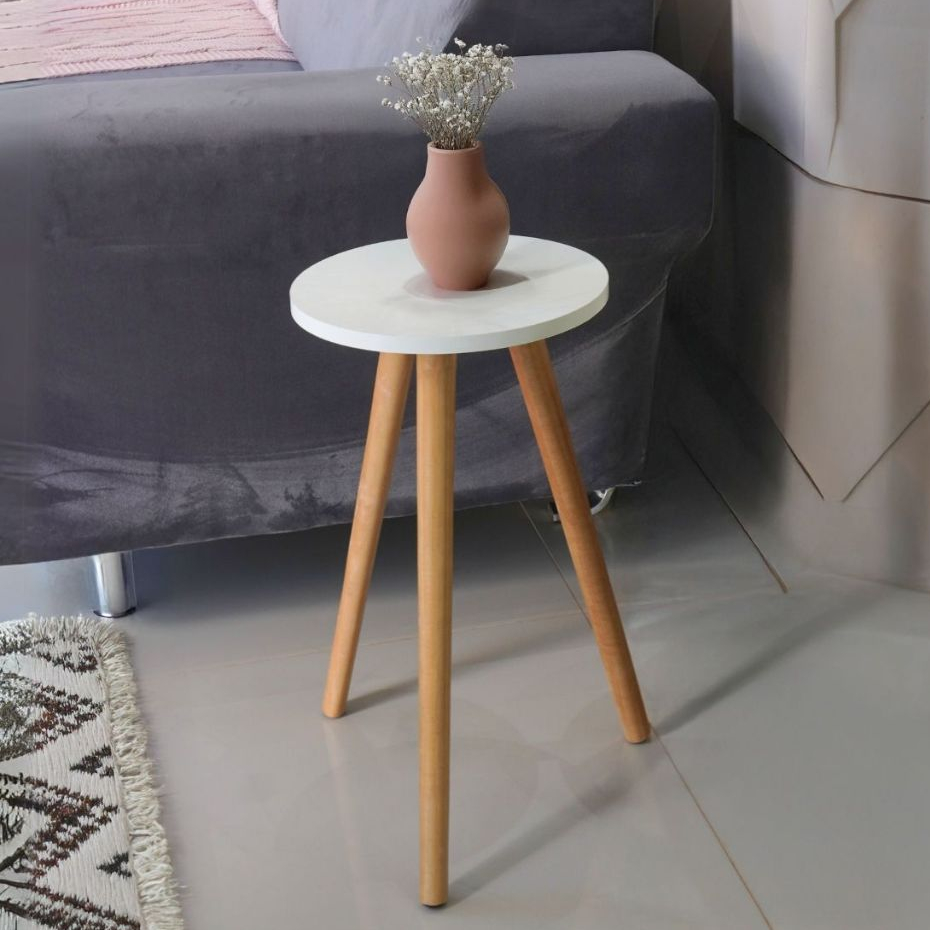 Mesinha De Canto Pé Palito Tripe Redonda MDF ou MDP Decorativa Para Sala Mesinha Lateral
