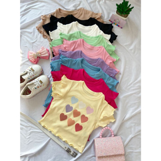 Cropped Infantil Menina 9 Corações Manga Dupla Linda  Canelado Ribana DTF02 em Oferta na Shopee