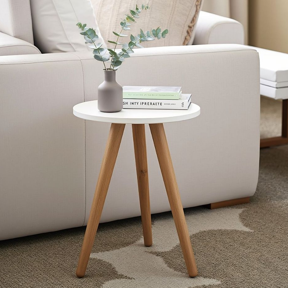 Mesinha De Canto Redonda Pe Palito Lateral Sofa
