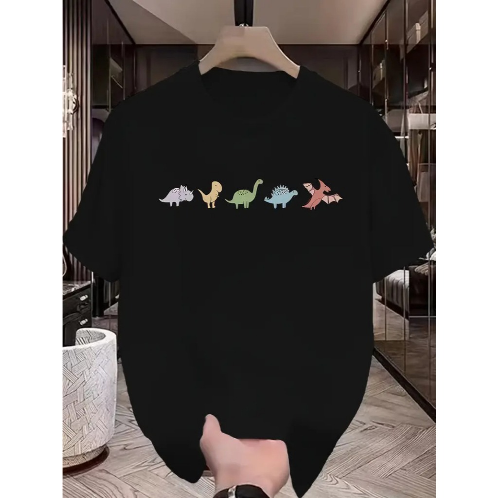 Camiseta Algodão Adulto Infantil Plus Size Dinossauros Minimalista Cartoon Streetwear Moda Premium