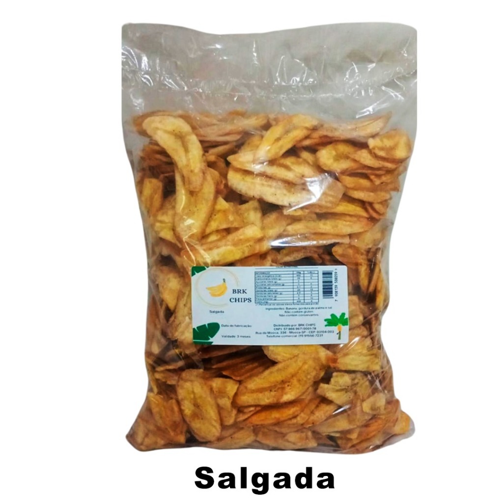 Banana Chips Salgada 250g 500g 1kg | Snack Natural Crocante | Sem glúten | BRK CHIPS