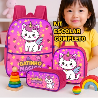 Kit Infantil Escolar Mochila Pequena Menina Rosa Estojo 1 Zíper Simples  Lancheira Térmica Unicórnio - Kit Completo em Oferta na Shopee