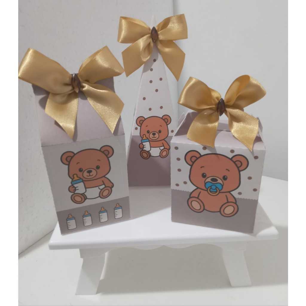 Kit Pegue e Monte | Chá Revelação | Mini Festa | Mêsversário | Lembrancinhas | Caixinhas | Ursinho Bebê | Decoração