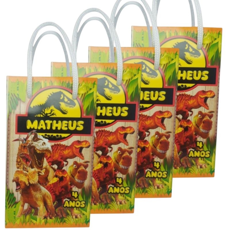 Sacolinha Personalizada Parque Dinossauro para lembrancinha festa de aniversário/ Papel Fotográfico