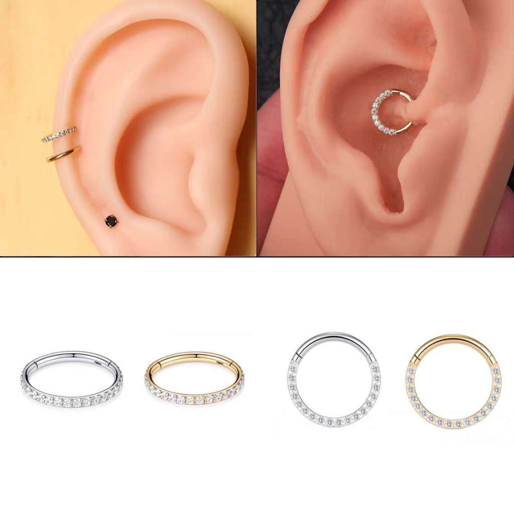 Piercing Argola Clik Aço cirúrgico Zircônia Cravejada /Nariz /Conch/Rook/Septril