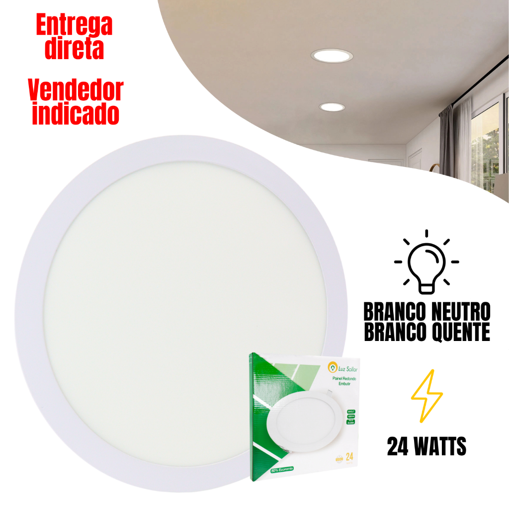 Painel Plafon Embutir 24w 3000k 4000k Redondo 30x30 Bivolt Luminária Led Interior Gesso Sanca em Oferta na Shopee