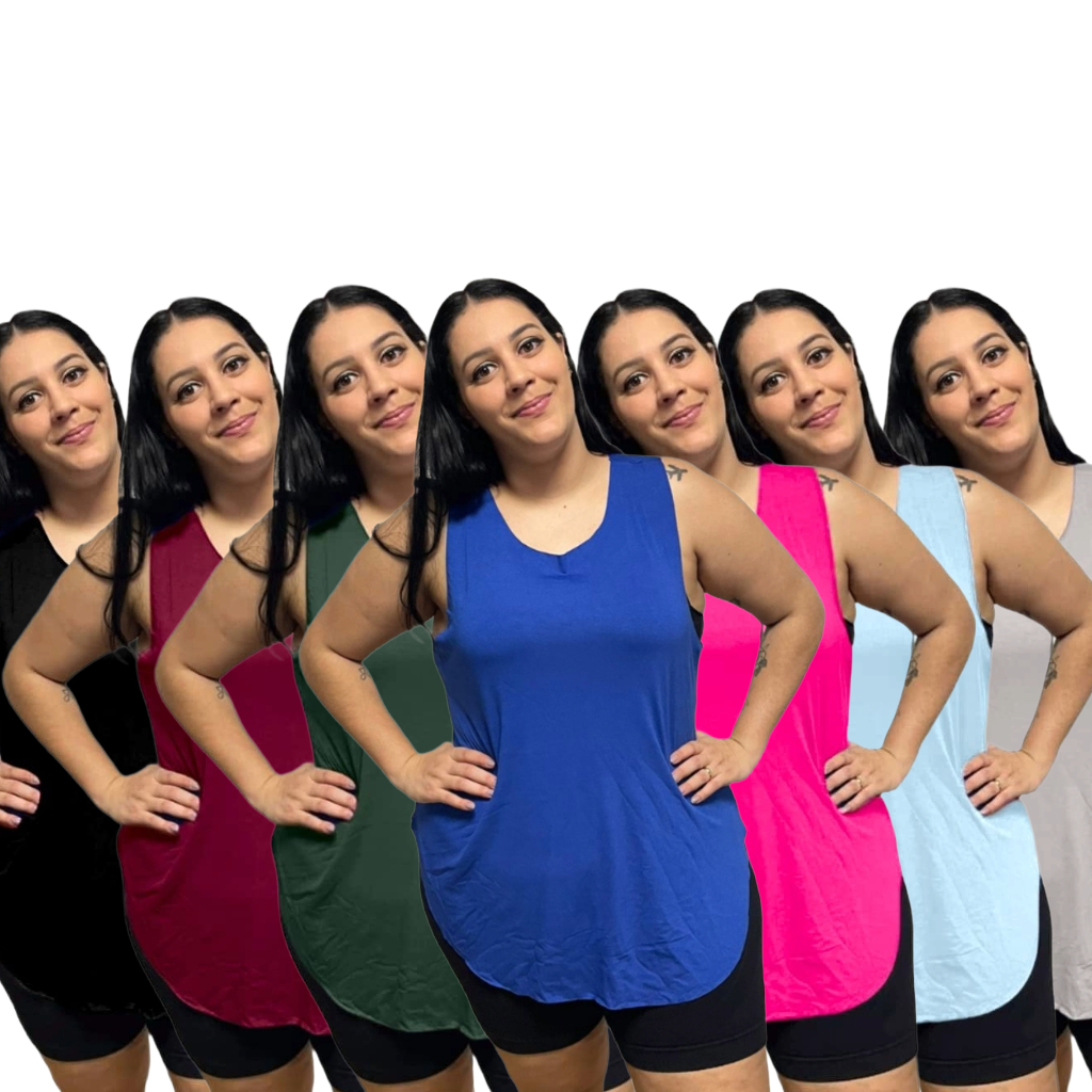 KIT 4 Regata Plus Size Feminina Tapabumbum Nadador Fitness Academia Viscolycra em Oferta na Shopee