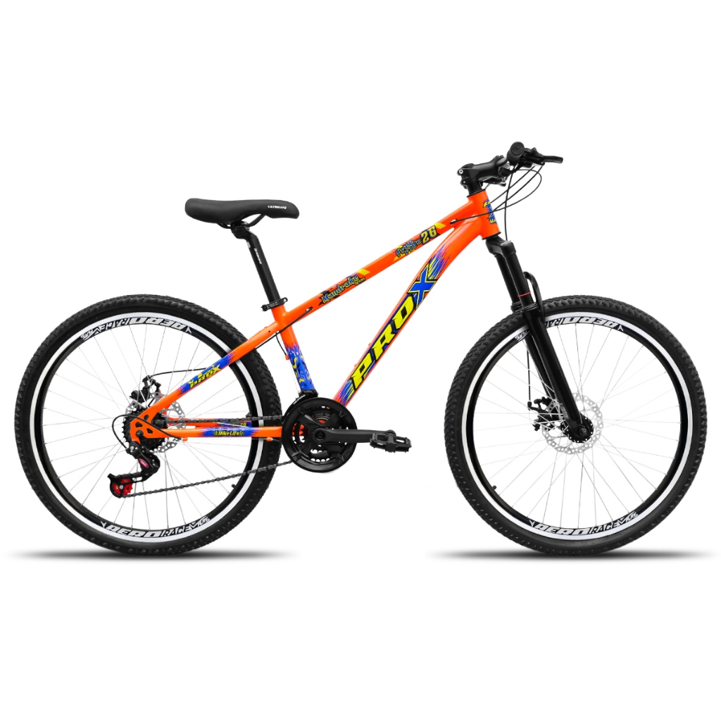 Bicicleta PROX Freeride Aro 26 Suspensão com Trava Remota Freio a Disco 18 Marchas Aros Parede Dupla