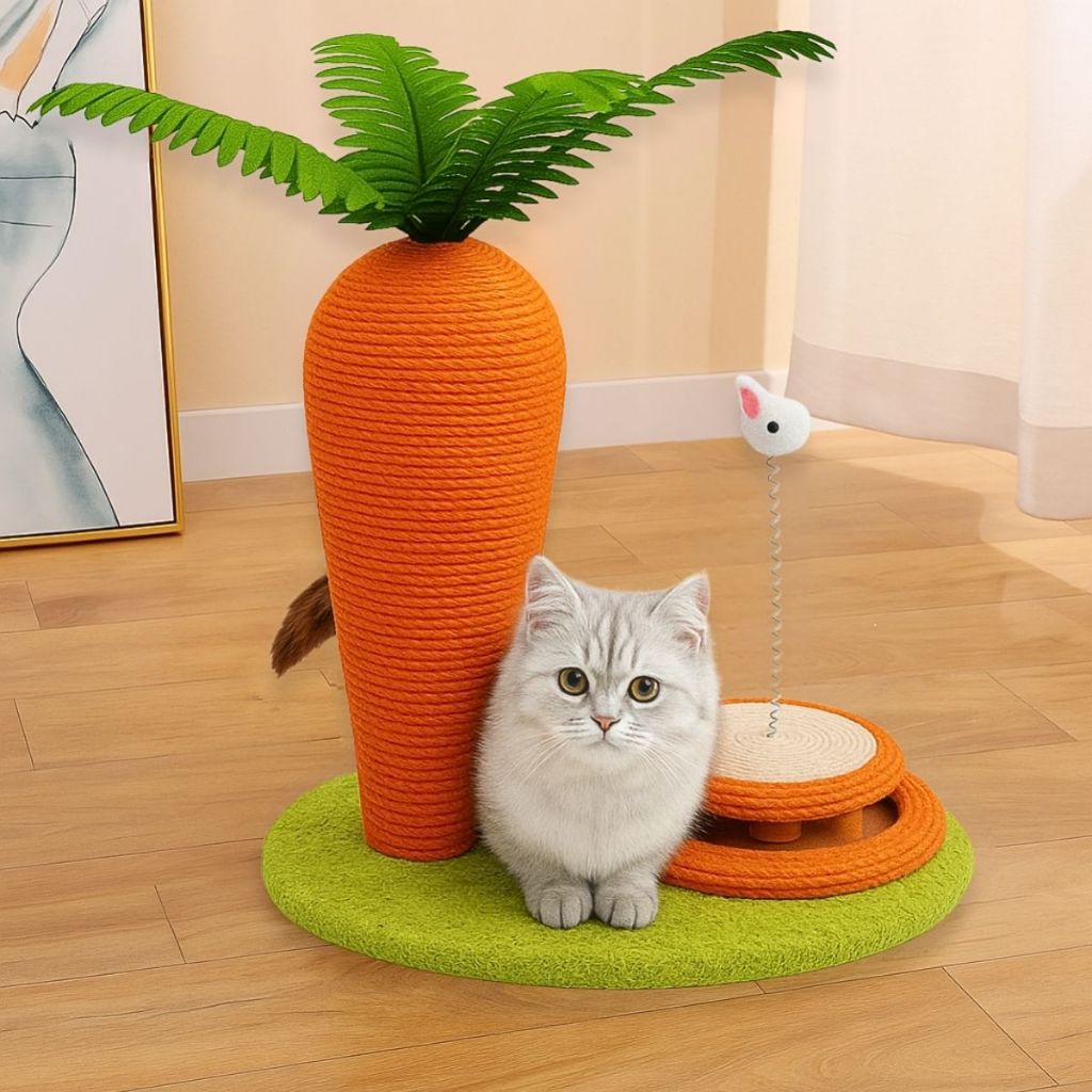 Arranhador Para Gatos Cenoura Poste Arranhar Sisal Brinquedo Interativo Molas Antiestresse 40cm