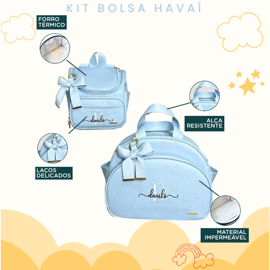 Kit Maternidade 2 Peças Bolsa e Mochila Personalizado Térmica Impermeável, Coleção Havaí em Oferta na Shopee